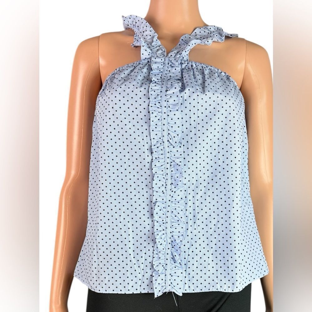 Waverly Grey Blue Polka Dotted Ruffle Tank Top